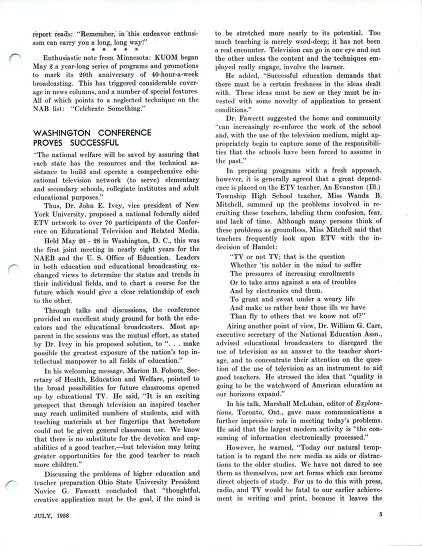 [July 1958 NAEB newsletter](/document/naeb-b111-f08-06/) detailing a speech given by Marshall McLuhan at the Conference on Educational Television and Related Media.