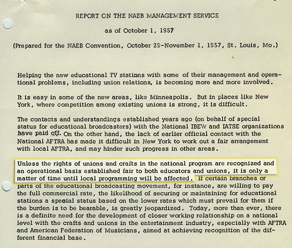 Report on the NAEB Management Service, as of October 1, 1957.