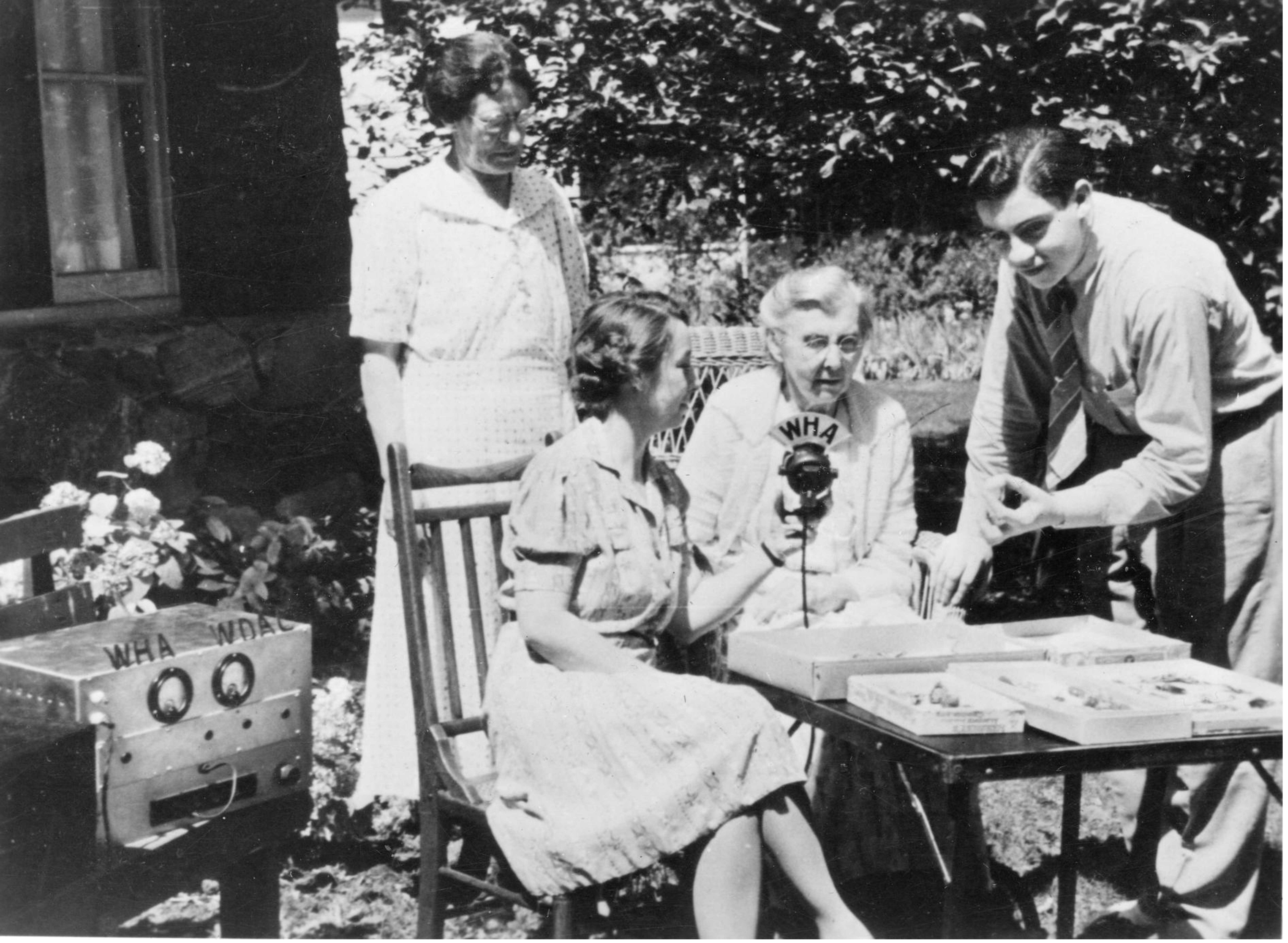 Aline Hazard on a remote broadcast of the *Homemaker’s Program*, circa 1940s <https://asset.library.wisc.edu/1711.dl/QKOXFOWJ3GJ748P/M/h1380-b1c15.jpg>