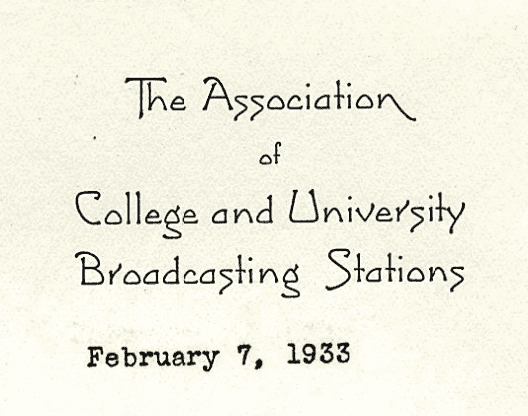 Letterhead branding from The Association of College and University Broadcasting Stations (ACUBS), the NAEB's original moniker. From a [1933 special bulletin](/document/naeb-b110-f04-21/) from President Joseph Wright to ACUBS members.
