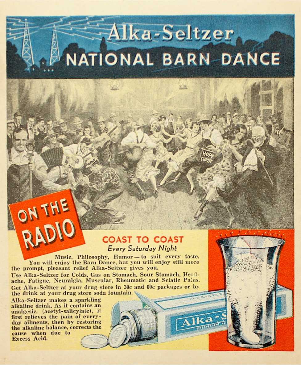 Ad for WLS’s National Barn Dance, 1932 (Copyright status unclear, but this image is floating around the internet and our usage qualifies as “fair use”)