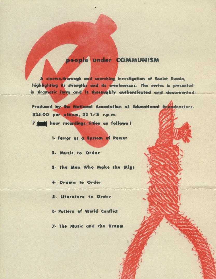 [Promotional materials for People under Communism](/document/naeb-b072-f04/#67). Communism’s threat to the self-evident righteousness of capitalism pops up in docudramas and personal finance series alike.